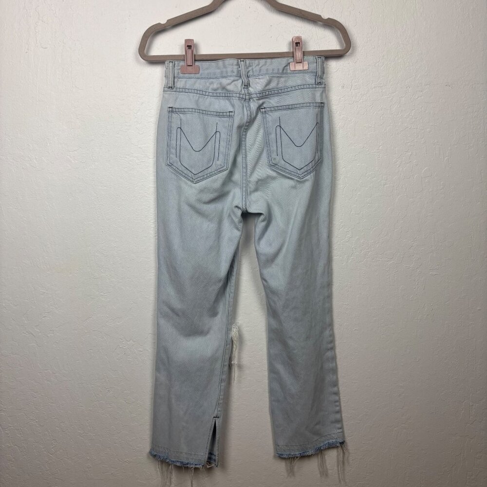 Show Me Your Mumu 28 Blue Cropped Distressed Light Wash Jeans Split Frayed Hem - Picture 4 of 5